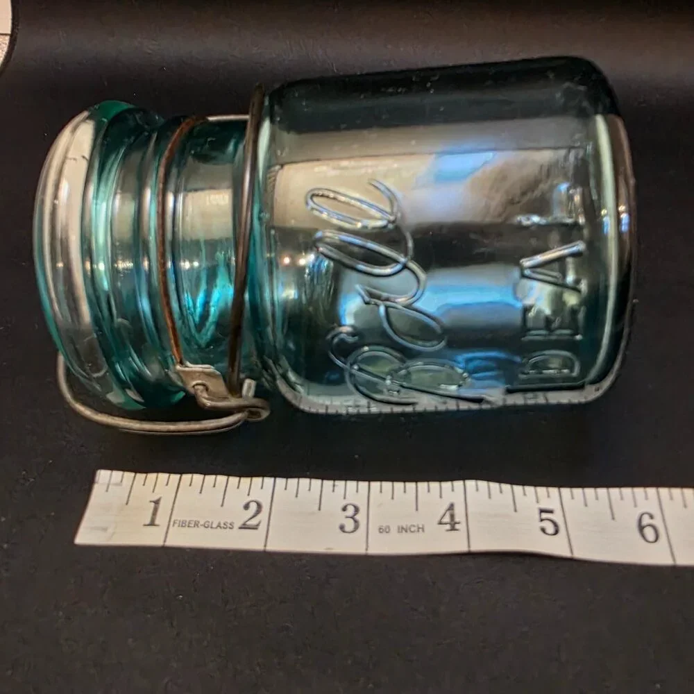 Vintage Rare #9 Ball Ideal Blue Glass Quart Jar W/ Top & Wire
